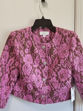 CeCe Pink Lace Cropped Jacket